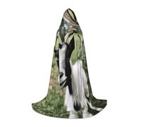 GFXEDSAH Cape à capuche noire et blanche avec imprimé chèvre mignon, cape médiévale avec capuche confortable, parfaite pour les jeux de rôle et les fêtes