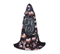 GFXEDSAH Cape médiévale à capuche avec inscription « I Love You Words with Hearts », cape médiévale avec capuche confortable, parfaite pour les jeux de rôle et les fêtes