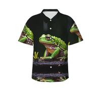 GFXEDSAH Chemise hawaïenne boutonnée à manches courtes pour homme Motif grenouille et pluie, Noir , XXL