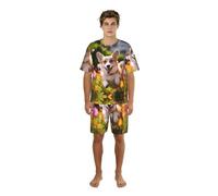 GFXEDSAH Ensemble de pyjama élégant pour homme avec imprimé floral et fleurs de printemps Corgi, parfait pour les w nds paresseux et la détente nocturne, Noir , XXL