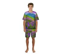 GFXEDSAH Ensemble de pyjama élégant pour homme, motif fleurs violettes, prairie, montagne, paysage, parfait pour les w nds paresseux et la détente nocturne, Noir , XL