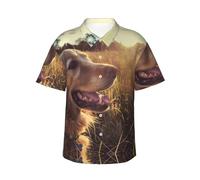 GFXEDSAH Golden Retriever Chemise hawaïenne boutonnée à manches courtes pour homme, Noir , 3XL