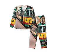 GFXEDSAH Lisbonne Tram Imprimé Vêtements de nuit élégants, Ensembles de pyjama assortis, pour un usage quotidien, les voyages et les vacances spéciales, Noir , XL