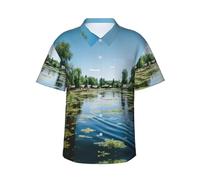 GFXEDSAH Magnifique chemise hawaïenne boutonnée à manches courtes pour homme Motif village, Noir , S