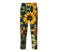 GFXEDSAH Pantalon de pyjama doux et confortable avec imprimé tournesol sauvage, pour les loisirs, les moments en famille et les sorties, Noir , S