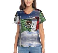 GFXEDSAH T-shirt à col en V pour femme, imprimé drapeau du Mexique, idéal pour le printemps, l'été et l'automne, Noir , XL