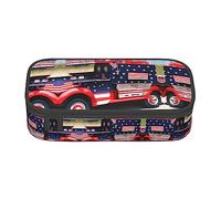 GFXEDSAH Trousse à crayons imprimée camion patriotique 4th of July - Trousse à crayons en tissu Oxford multifonction, Noir , Taille unique, Étui à clé