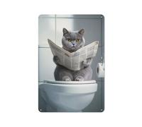 GFXEZZLH Art mural British Shorthair - Décoration de salle de bain amusante - British Shorthair dans les toilettes - Art chat - Cadeau britannique à poil court - 1_2 Décoration murale en métal