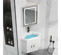 GFXYQPDNV Meuble d'angle de salle de bain avec évier, armoire à pharmacie LED avec anti-buée, montage mural, design B, baignoire à linge pour la maison, la cuisine, la terrasse, la chambre (blanc, 48