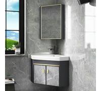 GFXYQPDNV Meuble d'angle de salle de bain et lavabo avec armoires à pharmacie, lavabo à linge, ensemble d'évier mural pour petit espace (56 cm)