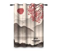 ggaimwf 107x160cm Peinture à l'encre Traditionnelle Rideau à œillets Montagne Soleil Arbre Peinture Chinoise Paysage Thermique Séparations Occultant Rideaux pour Chambre Salon Bureau,1 Panneau Simple