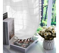 ggaimwf 107x160cm Rideau Aspect Lin avec Pompon Boho Blanc Carreaux,1 pièce | Style Boheme.Doux Polyester-Lin.Installation de Tringle.Semi-transparent Ombrage.Rideaux pour Salon Chambre Salle à manger.
