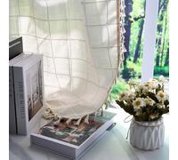 ggaimwf 107x160cm Rideau de Poche à Tige à Rayures Boho avec Pompon Beige Écossais Bohème Polyester-Lin Style campagnard Semi-Transparent pour fenêtres Salon Chambre Salle à Manger,1 Panneau Simple