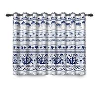 ggaimwf 117x138cm Rideau à œillets Style Nautique Bleu Marine Méduse Corail Baleine Style bohème Thème Marin Occultant Séparateur de pièce Rideaux pour fenêtre Chambre d'enfant Salon,2 Panneau