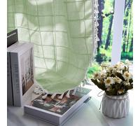 ggaimwf 117x175cm Rideau Aspect Lin avec Pompon Boho Vert Carreaux,1 pièce | Style Boheme.Doux Polyester-Lin.Installation de Tringle.Semi-transparent Ombrage.Rideaux pour Salon Chambre Salle à manger.
