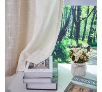 ggaimwf 117x175cm Rideau de Poche à Tige à Rayures Boho Beige Écossais Bohème Doux Polyester-Lin Style campagnard Semi-Transparent Rideaux pour fenêtres Salon Chambre Salle à Manger,1 Panneau Simple