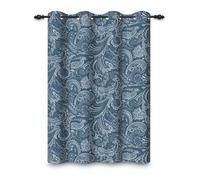 ggaimwf 132x214cm Rideau à œillets Paisley Bleu Traditionnel Floral Feuilles Impression artistique Bohème Isolation Séparations de pièces Occultant Rideaux pour fenêtres Chambre Salon,1 panneau simple