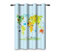ggaimwf 135x175cm Carte Rideau à œillets Dessin animé Vert Carte du Monde Animaux Mignons Thème Nautique Occultants Rideaux pour fenêtres Filles garçons Chambre d'enfant Salon,1 Panneau Simple