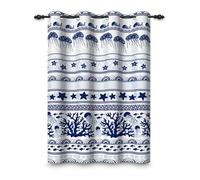 ggaimwf 135x175cm Rideau à œillets Style Nautique Bleu Marine Méduse Corail Baleine Style bohème Thème Marin Occultant Séparateur de pièce Rideaux pour fenêtre Chambre d'enfant Salon,1 Panneau Simple