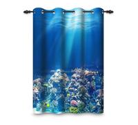 ggaimwf 135x245cm Rideau à œillets Océan Mer Bleue Monde sous-Marin Coraux Paysages naturels Thème Nautique Séparateurs de pièces Occultants Rideaux pour fenêtres Chambre Salon,1 Panneau Simple