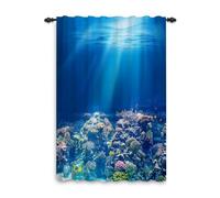 ggaimwf 135x245cm Rideau Aspect Lin Océan Mer Bleue Monde sous-Marin Coraux Paysages naturels Thème Nautique Filtrage de la lumière Séparations Rideaux pour fenêtres Chambre Salon,1 Panneau Simple