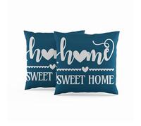 ggaimwf 40x40cm Housse de Coussin Home Sweet Home Bleu Coussins de canapé Aspect Lin Doux Taies d'oreiller décoratives pour la Maison pour canapé Salon Chambre Coussins avec Zip Caché Ensemble de 2