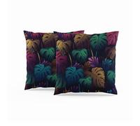 ggaimwf Ensemble de 2 Housses de Coussin Feuille Taies d'oreiller en Aspect Lin Hawaïen Palmier Tropical Feuille Carré Coussins Taies d'oreiller décoratives pour canapé Chambre Salon Maison 40x40cm