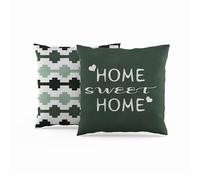 ggaimwf Housse de coussin Vert foncé Home Sweet Home Motif Coussin géométriques 40x40cm Lumineuses Lin doux Carrées Taie d'oreiller décorative Pour homme et femme Canapé Lit Salon Double face Lot de 2