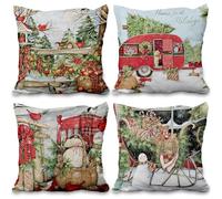 ggaimwf Housses de Coussin de Noël 60x60cm Hiver Housse de Coussins Ferme Bonhomme de Neige Cardinal Vintage Coussin Aspect Lin pour Chambre à Coucher Joyeux Noël Salon Lit de Vacances Ensemble de 4