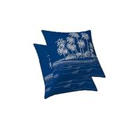 ggaimwf Housses de Coussin décoratives Bleu Marine Vague Île Palmiers Housse de Coussin Maritime Lin Taies d’Oreiller pour canapé Chambre Salon Décor de voilier Coussins de canapé Lot de 2 40x40cm