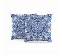 ggaimwf Housses de Coussin marocaines 40x40cm Bleu Coussins Ethniques Boho Style Indien Abstrait Mandala Arabesque Méditation Moderne Housse de Coussin pour canapé Salon Lit Taie d'oreiller Lot de 2