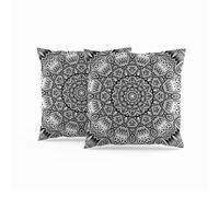 ggaimwf Housses de Coussin marocaines 40x40cm Noir Coussins Ethniques Boho Style Indien Abstrait Mandala Arabesque Méditation Moderne Housse de Coussin pour canapé Salon Lit Taie d'oreiller Lot de 2