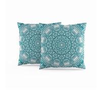 ggaimwf Housses de Coussin marocaines 45x45cm Turquoise Coussins Ethniques Boho Style Indien Abstrait Mandala Arabesque Méditation Housse de Coussin pour canapé Salon Lit Taie d'oreiller Lot de 2