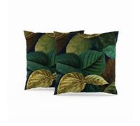 ggaimwf Lot de 2 Housse de Coussin Feuille Vert Jaune Feuilles Thème végétal Ancien Housse de Coussin Jetez des taies d’Oreiller Carré pour Le Moderne Salon Chambre à Coucher Canapé Siège 50x50cm