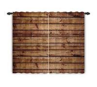 ggaimwf Rideau en Bois Rustique pour fenêtre Planches de Bois Rideau drapé Vintage Marron Décor de Ferme Salon Chambre Thème Country Cowboy Rideau de Séparation Intérieur 135x245cm 2 Panneaux