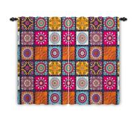 ggaimwf Rideau Patchwork Boho Mandala Motif Abstrait Hippie Rideau marocain Pli Crayon Décoration de fenêtre Multicolore Chambre à Coucher Salle à Manger Rideau Passe-Tringle 117x138cm 2 Panneaux