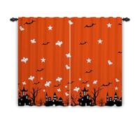 ggaimwf Rideaux d'halloween pour fenêtre Maison hantée Fantôme Bat Cauchemar Rideau Orange Halloween Intérieur Porte Décor à la Maison Rideau d'intimité Pli Crayon 135x245cm 2 Panneaux