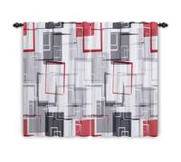 ggaimwf Rideaux Modernes Salon Géométrique Abstrait Rouge Gris Porte de fenêtre Rideau de Style Nordique pour la Maison Bureau Chambre Peinture d'art Séparateur de pièce Suspendu 132x214cm 2 Panneaux