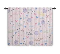 ggaimwf Rideaux spatiaux pour Chambre d'enfant Rocket Planet d'étoiles de l'univers Rideaux Roses à Plis Crayon Décor de fenêtre pour Chambre de garçon Porte de Salle de Jeux 107x160cm 2 Panneaux