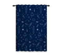 ggaimwf Rideaux spatiaux pour Enfants Rocket Galaxy Planet Bleu Marine Chambre à Coucher sur Le thème de l'espace Rideaux de Porte et fenêtre pour garçon Salle de Jeux de crèche 135x245cm 1 Panneau