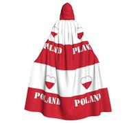 ggasdvjj Cape à capuche unisexe avec motif drapeau en forme de cœur de Pologne, costume de fête costumée, cape d'Halloween, cape de fête à thème.