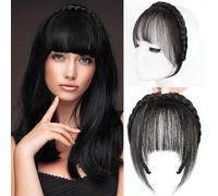 GGAUBAIFI Bandeau avec Frange, Fausse Frange Tresse Bandeau avec Frange de Cheveux Avant Perruques Bandeau, Bandeaux Ajustables pour Femmes Filles, Nature Noir