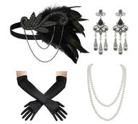 GGAUBAIFI Ensemble d'accessoires à clapet des années 1920 pour femme, ensemble d'accessoires de costume en plumes Great Gatsby rugissant des années 20 pour femme, noir