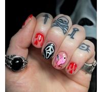 GGAUBAIFI Faux ongles à coller Halloween avec guillotines du diable, courts, à coller, carrés, en acrylique, pour femme, usage quotidien