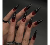 GGAUBAIFI Lot de 24 faux ongles à pression en forme d'amande avec motifs brillants, couverture complète en acrylique, mignons Halloween, colle sur les ongles pour femme, manucure DIY