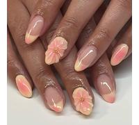 GGAUBAIFI Ongles à coller en forme de fleur, faux ongles French uniques faits main, amande moyenne, acrylique épais et gel multicouche, réutilisables, durcissement au gel, plus résistants