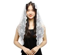 GGAUBAIFI Voile catholique mantille d'église, voile de chapelle en dentelle brodée de fleurs traditionnelles, voile de mariée, couvre-chef de messe latine pour femmes, blanc