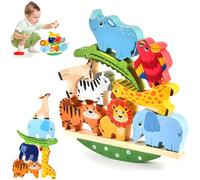 GGesii Animaux Jouet Enfant 2 3 4 5 Ans Garcon, Animaux Jouet Bloc de Bois, Jouet à Empiler en Bois, pour l'apprentissage des Jeux, de la Motricité (11 Animaux)