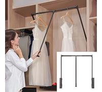 GGFFJ Tringle de penderie réglable - Système de Levage Rabattable for vêtements | Largeur: 450-600mm (S)/600-830mm (M)/830-1150mm (L) | Capacité: 30kg, Noir-S (Organiseur de Placard Compact)