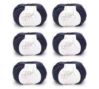 ggh Linova (couleur 011 bleu marine) - Lot de 6 pelotes de 50 g - 300 g de fil de coton et de lin - Pour tricot et crochet - 74 % coton, 26 % lin - Environ 600 m - Épaisseur des aiguilles : 3,5 à 4,5